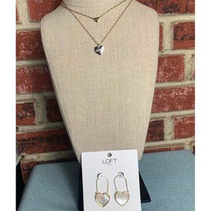 LOFT Gold  Heart Locket Necklace and Earrings Jewelry Set NWT